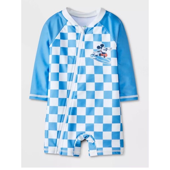 Disney Baby Mickey Mouse Surfing Rash Guard Swimsuit Checkered 6M - Picture 1 of 4